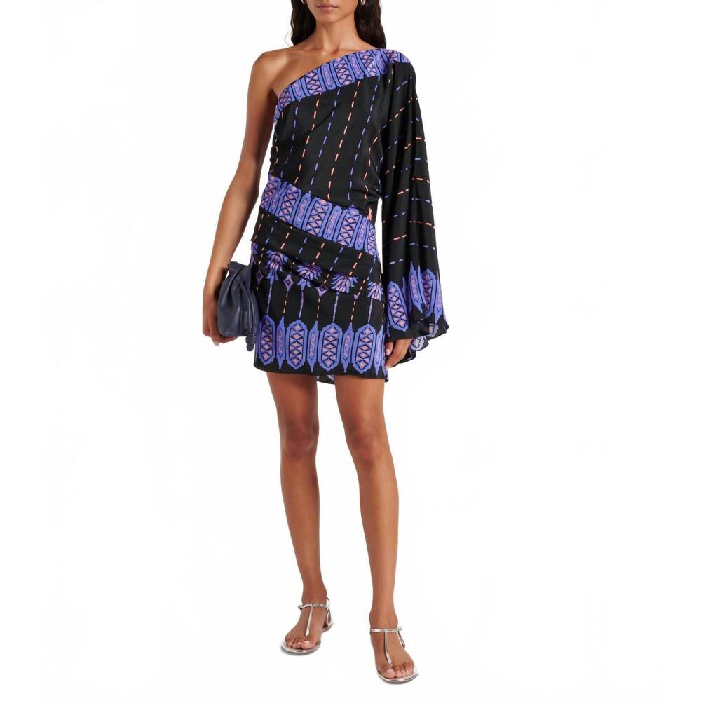 NEW JOHANNA ORTIZ canyon mini dress in nomadic black/blue/salmon